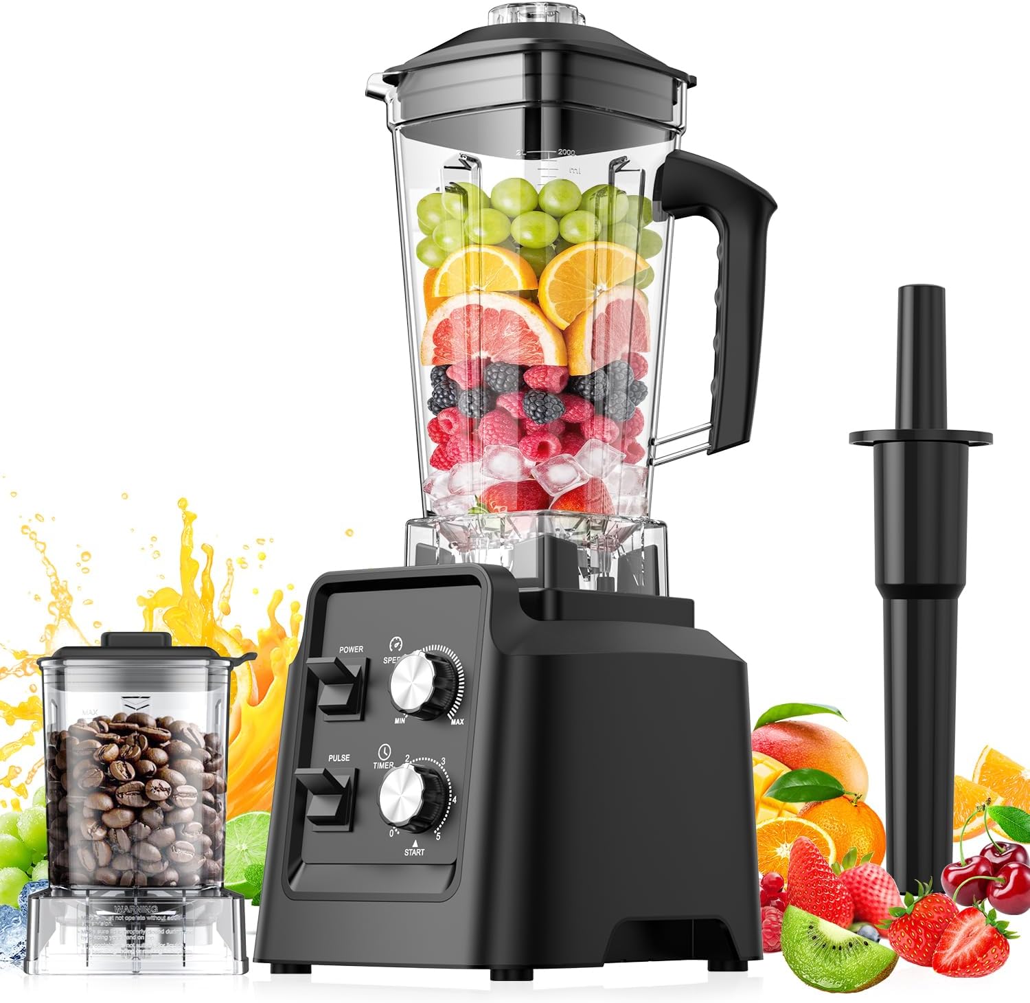 1800W Blender with Grinder - 6-Blade Professional Smoothie Blenders for Kitchen