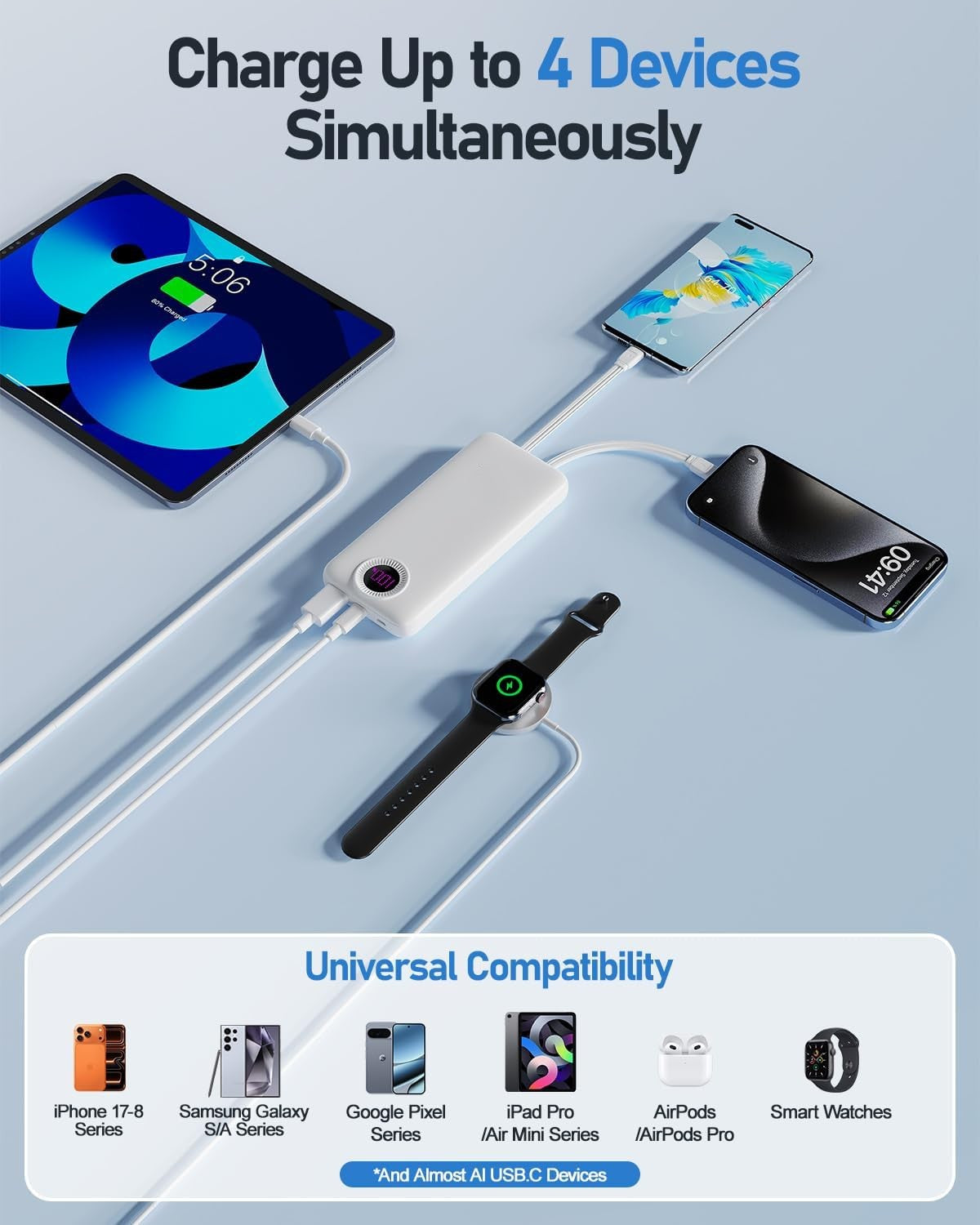 Power Bank,10000mAh 22.5W Max Portable Charger Built in Cables